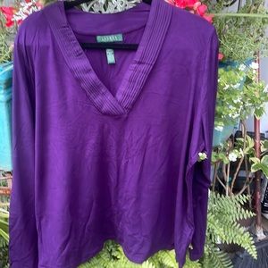 Ralph Lauren size 3X purple long sleeve top, v neck with neckline details.
